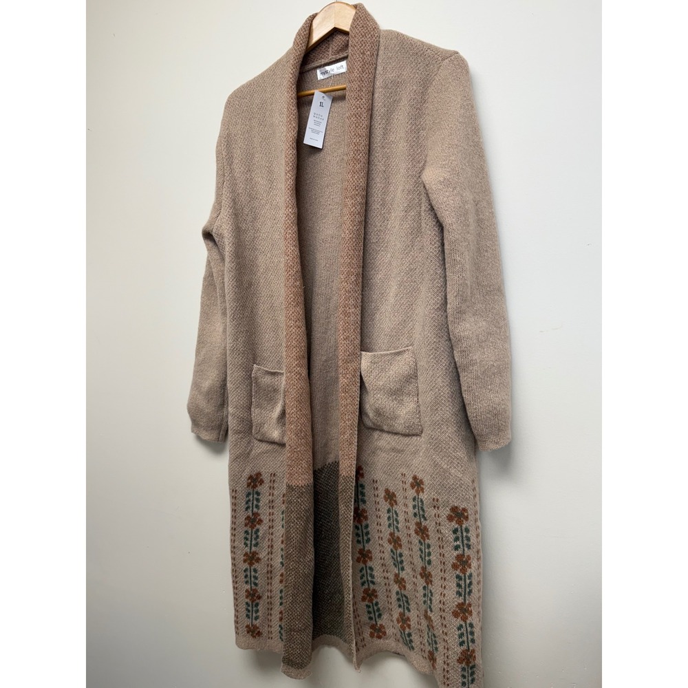 Longline Cardigan With Floral Design Casual Cotton Blend Pockets New Sz XL - Picture 3 of 6